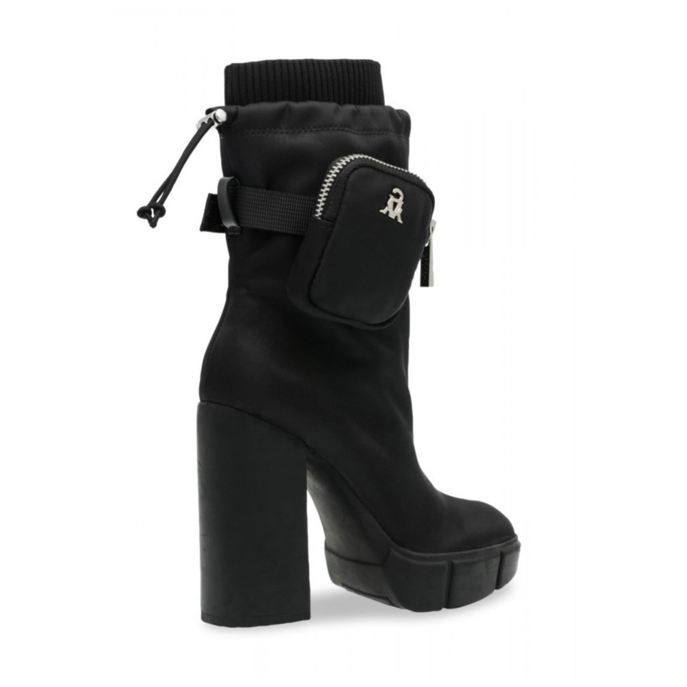 New! STEVE MADDEN RiseUp Zip Pocket Nylon Platform Square Heel Ankle Boots - Picture 5 of 15